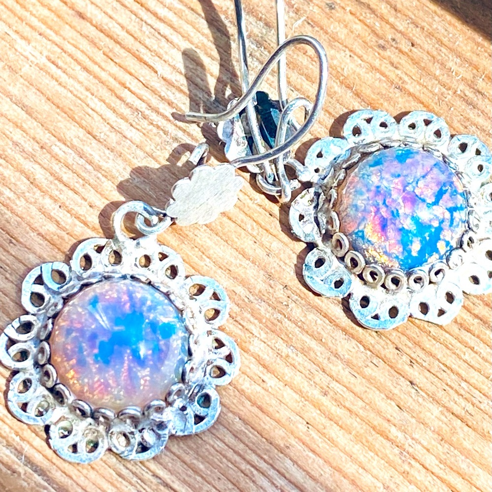 Vintage 50’s Az Mined Genuine Pink Fire Opal & Sterling Silver Hopi Earrings